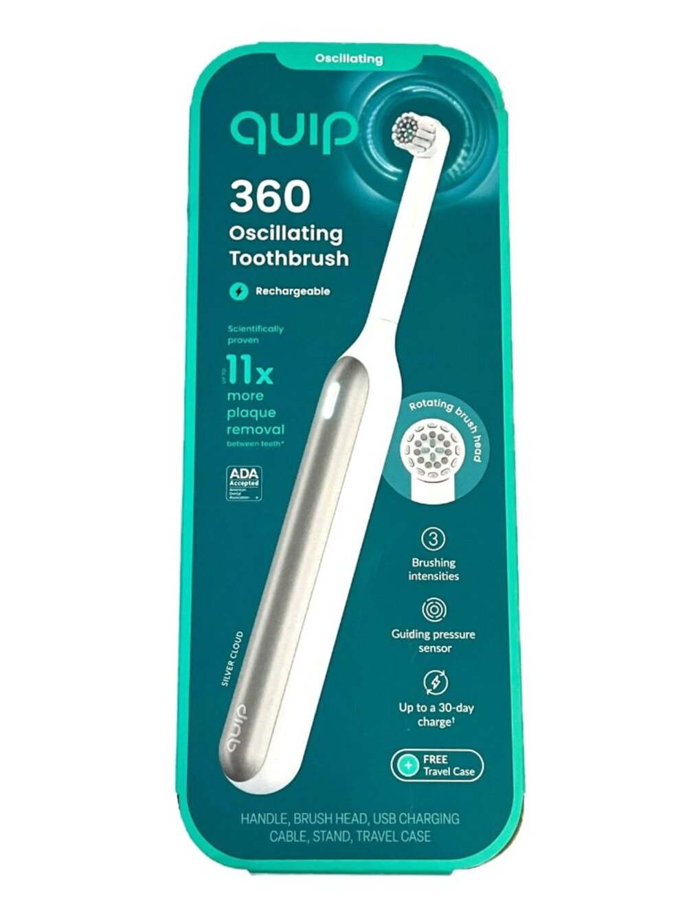 Quip 360 Oscillating Rechargeable Electric Toothbrush SILVER NEW